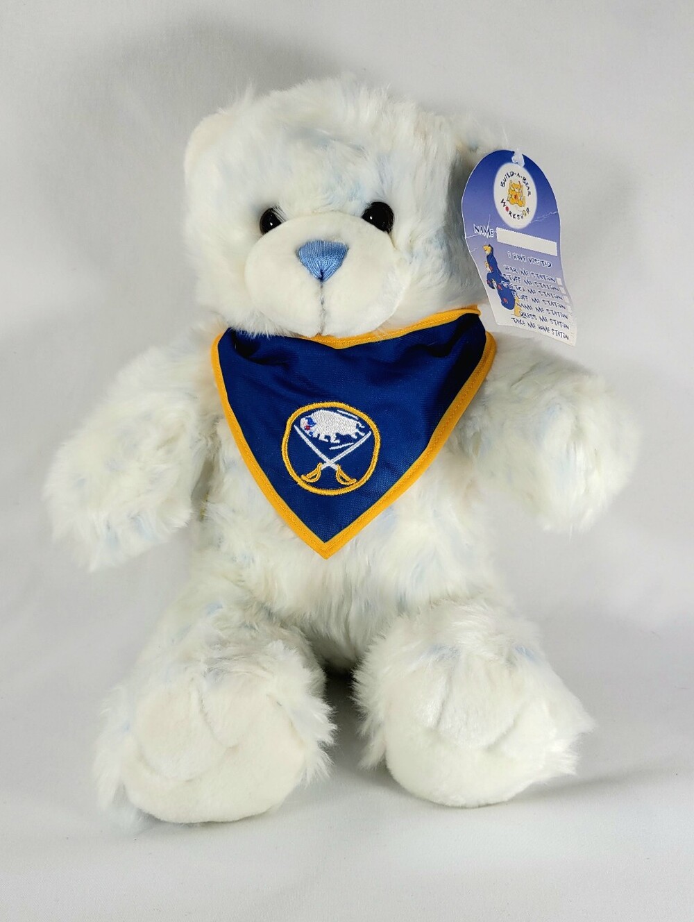 Build A Bear Cuddle Blue Teddy White Stuffed Animal Plush w/ Sabres Hockey